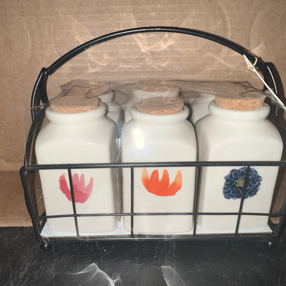 Rae Dunn White and Black Flower Jars Set